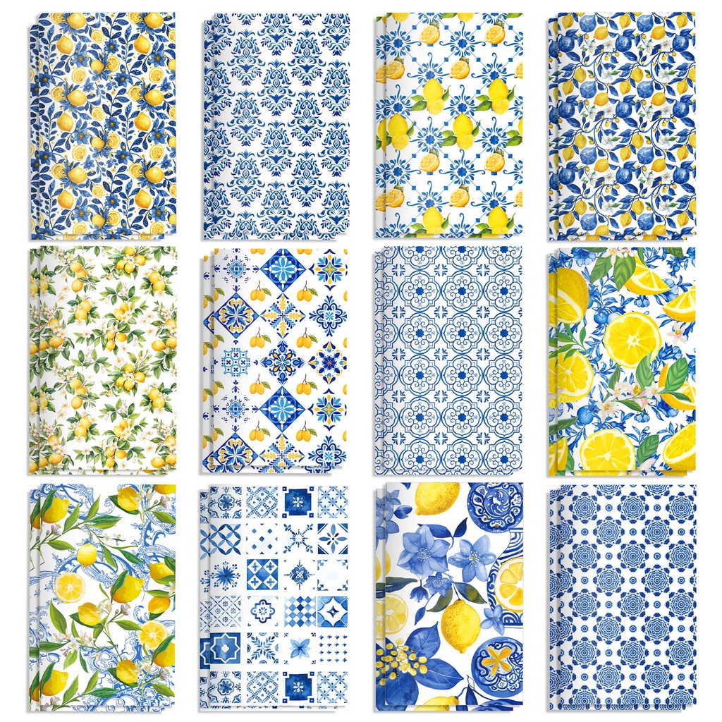

12/24pcs Lemon Blue and White Porcelain Notebook Daily Weekly Planner Notepad Journal Pocket Notebook School Stationery Supplies
