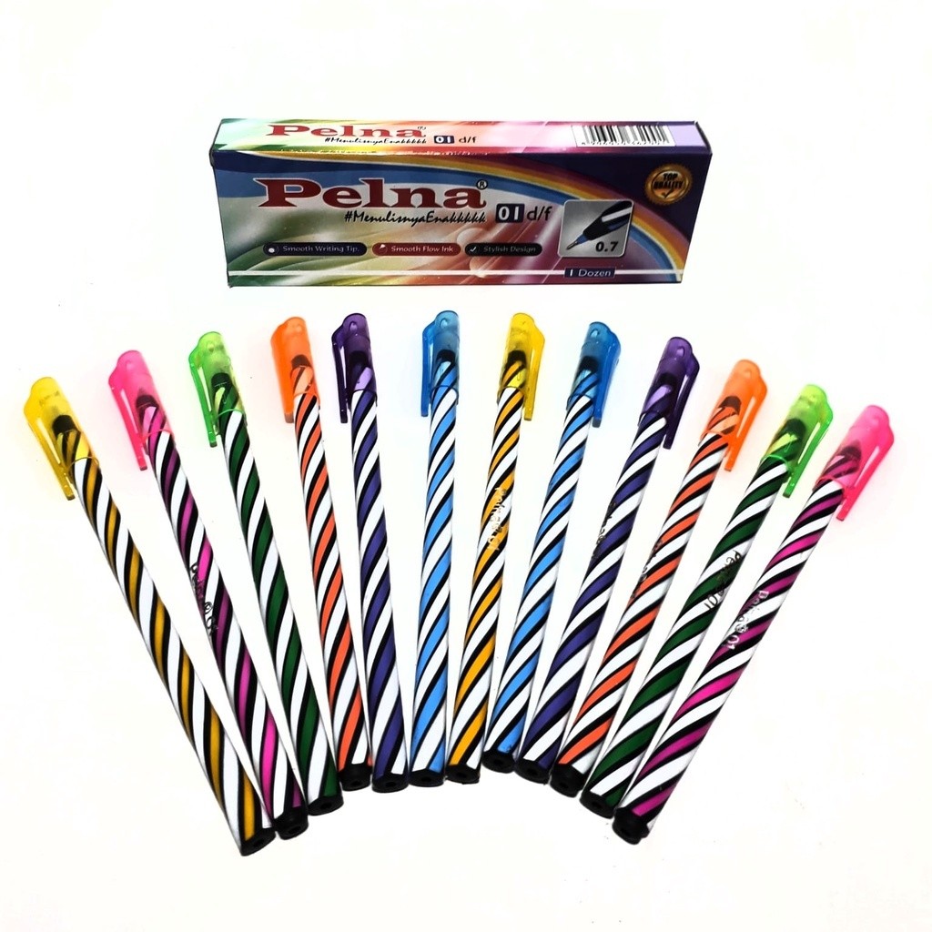 

[12 Pcs] Pulpen PELNA Warna Warni 0.7mm Hitam
