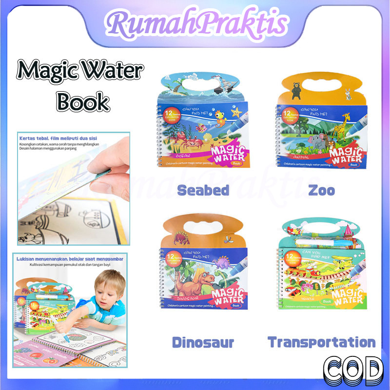 

belajar mewarnai edukasi anak buku gambar ajaib anak/magic water book buku ajaib/ graffiti buku lukisan air berwarna warni/