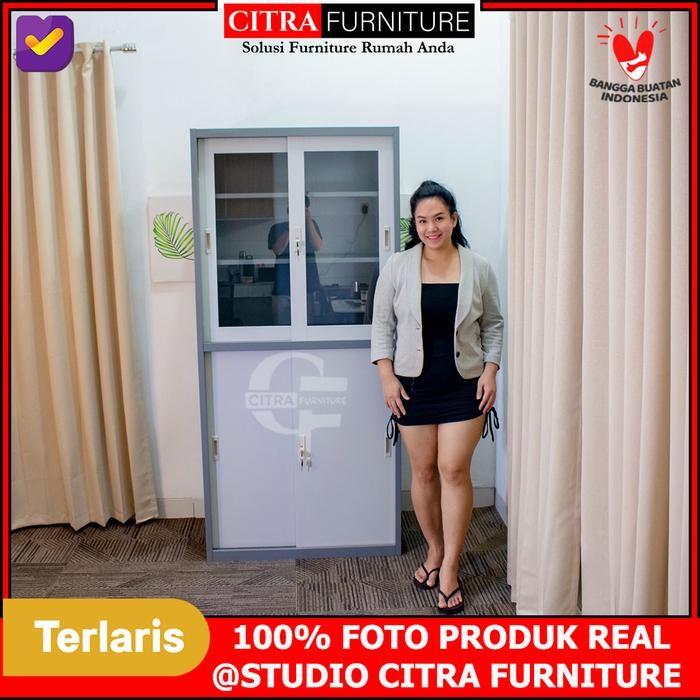 Lemari Arsip Besi 2 Pintu Sliding pintu Kaca|Kantor| Sleding |Geser - LEMARI ARSIP, DIRAKIT