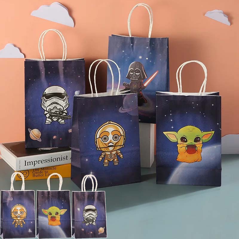 

1/4PCS Star Wars Kraft Paper Gift Bag Creative Colorful Shopping Bags Hand-held Candy Paper Bags Wedding Party Decoration Gifts