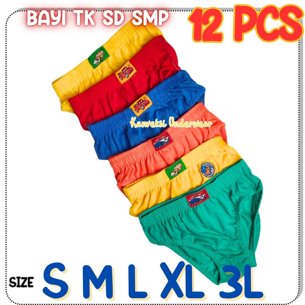 Paket 12 Pcs CD Label Celana Dalam Anak Cowok Bahan Katun CD Anak Laki Laki Bayi TK SD SMP