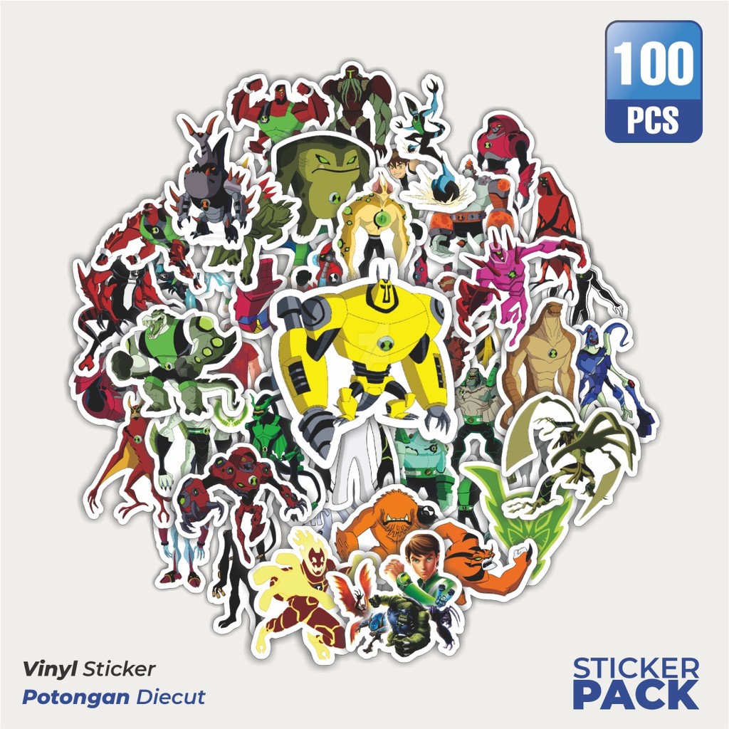 

100 PCS STIKER Kartun Series Ben Ten Karakter Mix 5 Waterproof Aesthetic- Untuk Laptop, Motor, dan Helm - Paper Stationery Pack