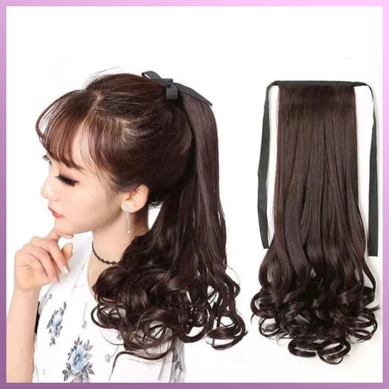 Rambut Palsu Ikat Tali Panjang 35cm Model Gelombang / Rambut Palsu Keriting Panjang 35cm