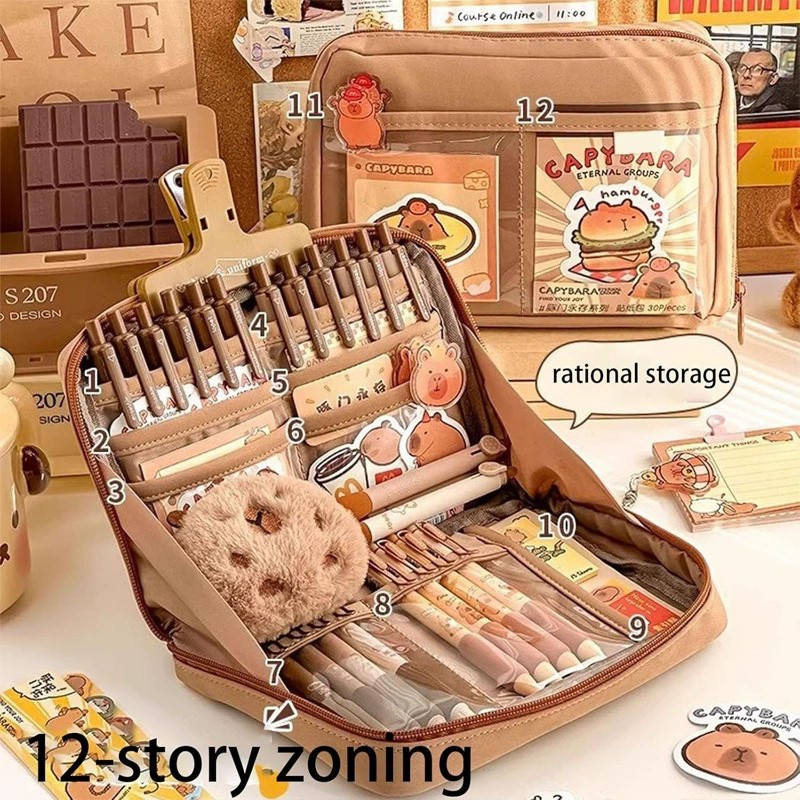 

Large Capacity Pencil Case Capybara Multifunctiona Pen Pouch 12-Layer Pencil Case Stationery Storage Bag for Back to School