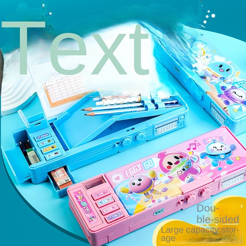 

Password Lock Popular Pencil Box Cute Double Sided Large Capacity Multi-function Button Pencil Box Boys and Girls Egg Party