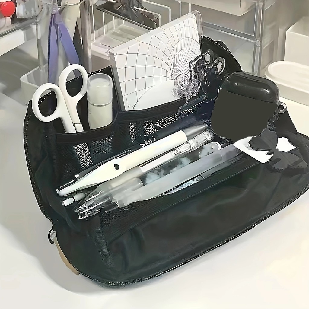 

1pc-Simple black canvas pencil case with large capacity stationery storage bag, school student supplies