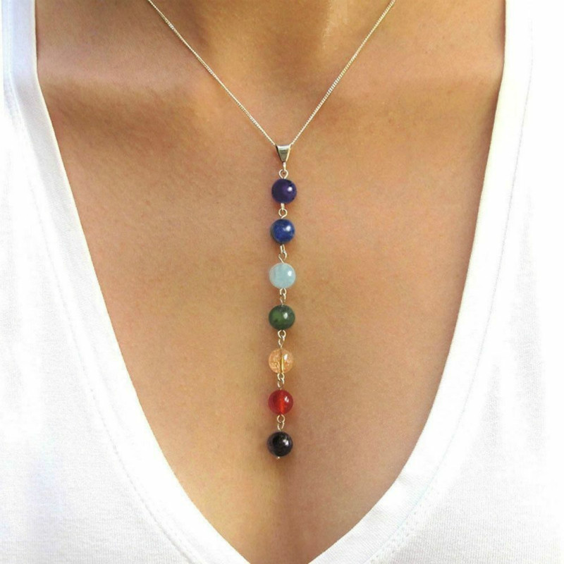 7 Chakra Beads Stone Pendant Necklace Women Yoga Healing Balancing Maxi Chakra Choker Bracelet Bijou