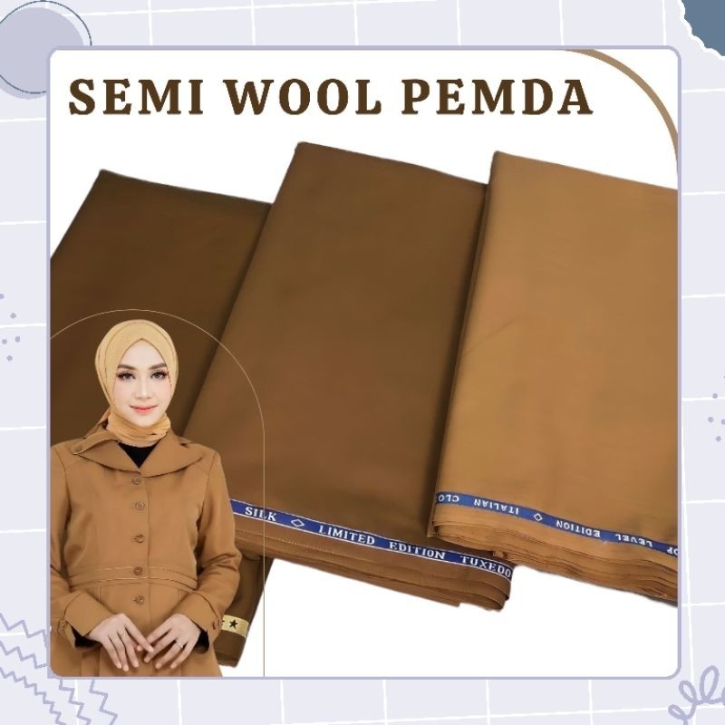 KAIN SEMI WOOL SILK WARNA KHAKI SERAGAM PEMDA BERBAHAN HALUS ADEM METERAN
