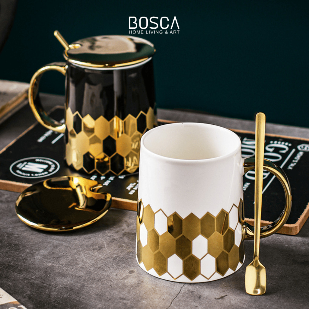 liana_roroSHOPBosca Living - Honeycomb Ceramic Mug Set / Satu Set Gelas Minum Bahan Keramik dengan T