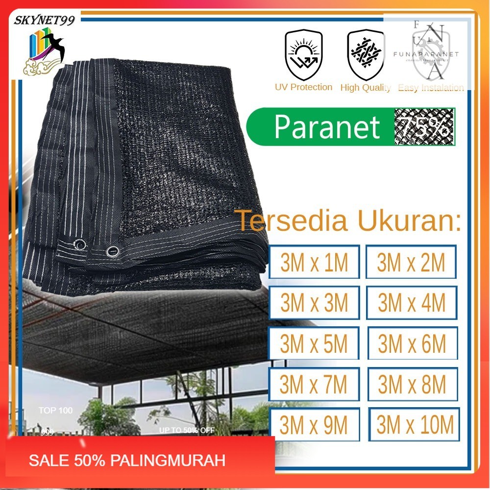 Jaring Paranet 75% Jahit List Pinggir Mata Ayam Net Sunshade Penutup Tenda Bayangan Tanaman 2 Meter 