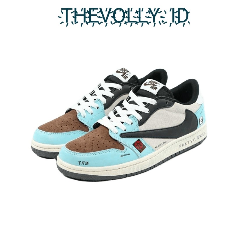 Sepatu Travis Scott X Nike Air Jordan 1 Low OG SP Jackboys Cold Planer Grey Black Lake Blue BNIB Ori