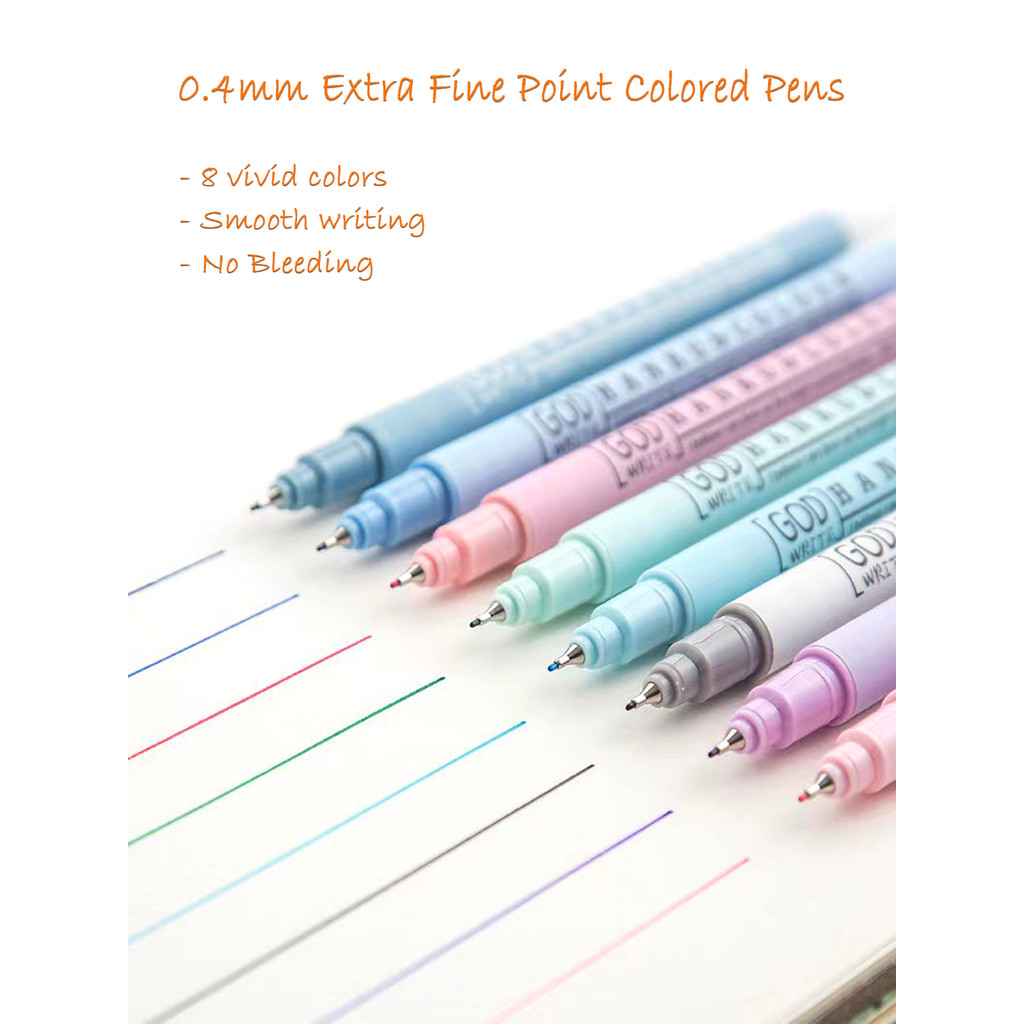 

8 Colors 0.4mm Extra Fine Point Colored Pens Water-based Journal Planner Fineliner Pen for Journaling Note Taking Writing
