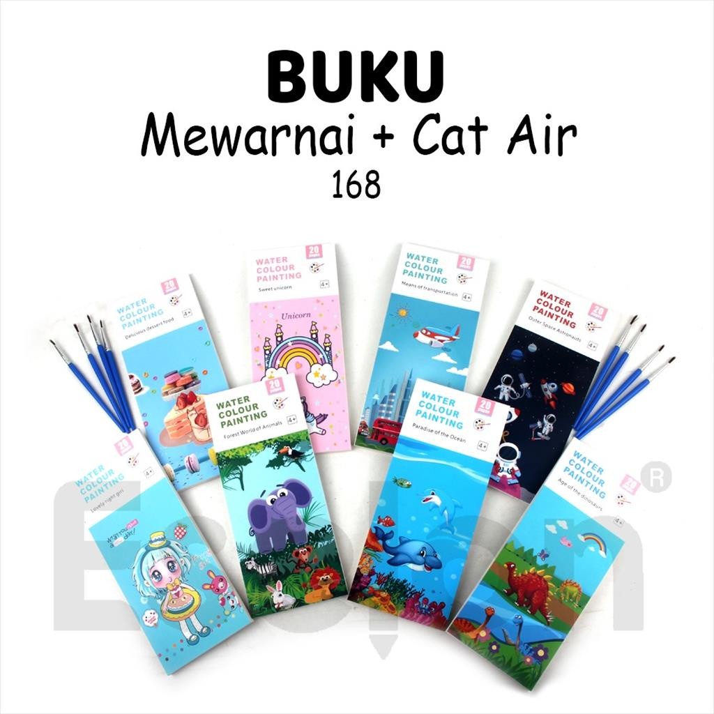 

♚Buku Mewarnai+Cat Air 168 / Paket Set Melukis Water Colours 20Lbr♚