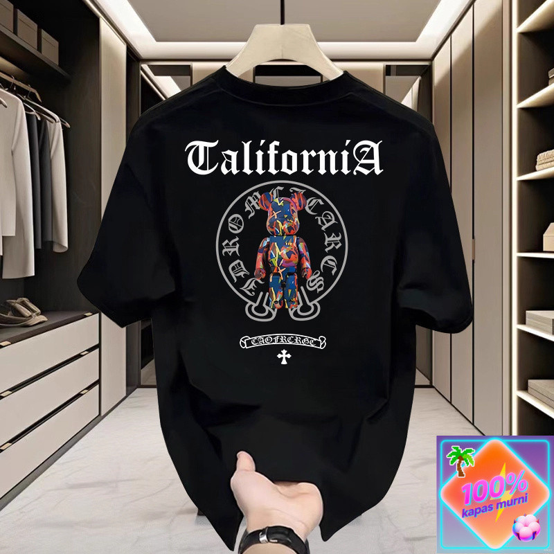 Trend Cetak Beruang Grafiti Kaos T - Shirt Pendek Pria Kasual Katun, Modis Street