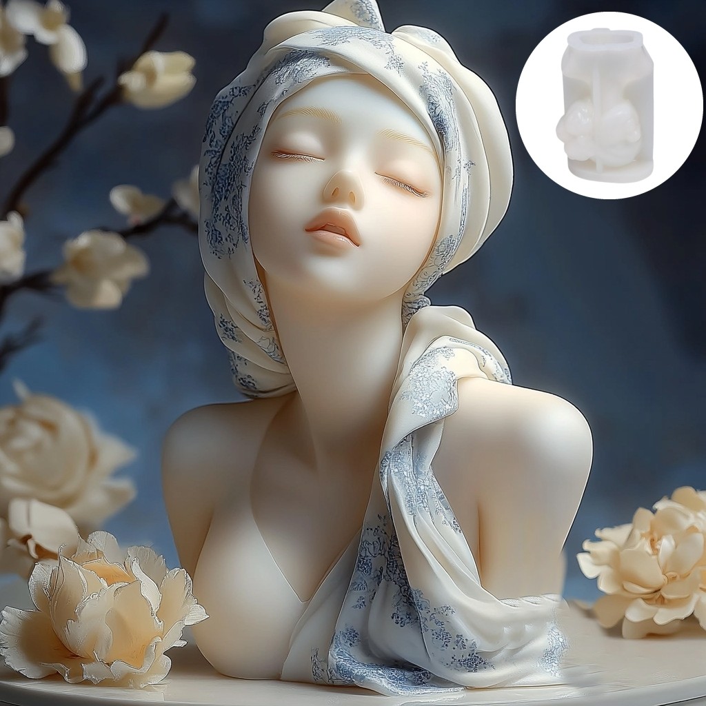 

3D Headscarf Girl Candle Silicone Mold Long Hair Goddess Female Epoxy Resin Silicone Mould Female Body Concrete Gypsum Molds