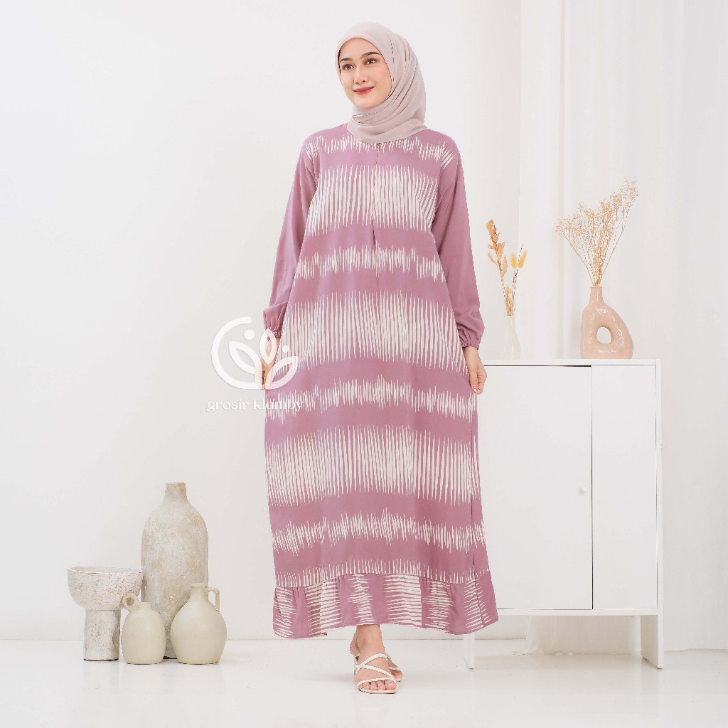 Daster Adella Dress Rayon Rempel Busui Lengan Panjang Homedress Batik