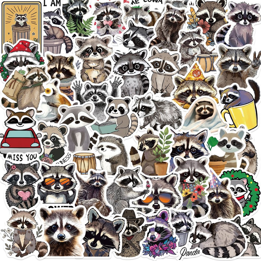 

50 Pcs Cartoon New Raccoon Graffiti Stickers Decorative Guitar Notebook Luggage DIY Waterproof Stickers