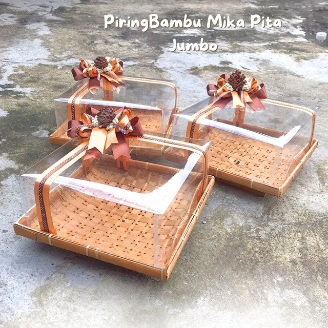 PIRING BAMBU TUTUP MIKA FREE PITA POLKA COKLAT/ HANTARAN BAMBU PREMIUM/ Box Hantaran Unik Box Hantar