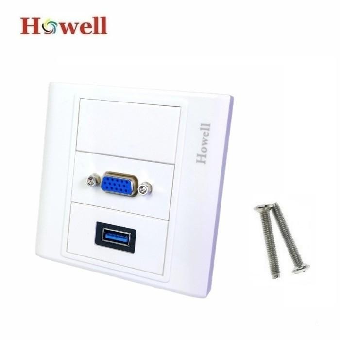 Howell Wall Face Plate / Outlat Socket USB + VGA