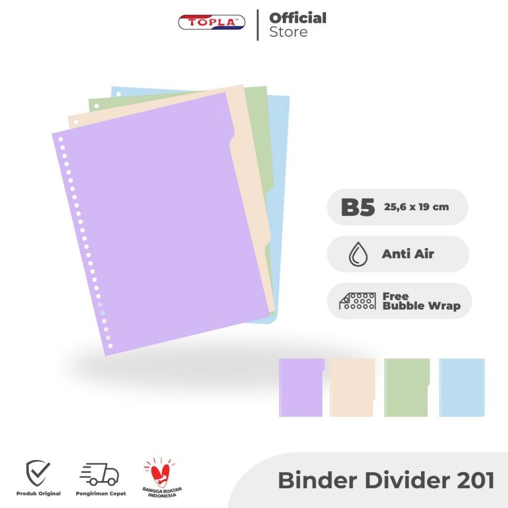 

Binder Divider pembatas binder index binder 4 Warna Pastel ukuran A5 dan B5 Topla