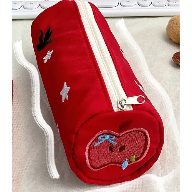 

Red Embroidered Pencil Case Cartoon Portable Cosmetic Bag Pencil Bag Storage Bag Stationery Pouch Student Gifts