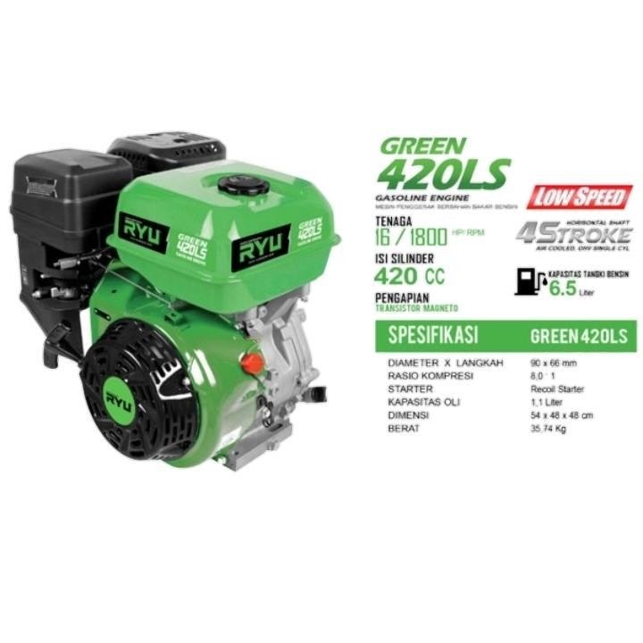 RYU Gasoline Generator RS420LS 16 HP / Mesin Penggerak RS420 LS Green Low Speed RS 420 16HP FREE PET