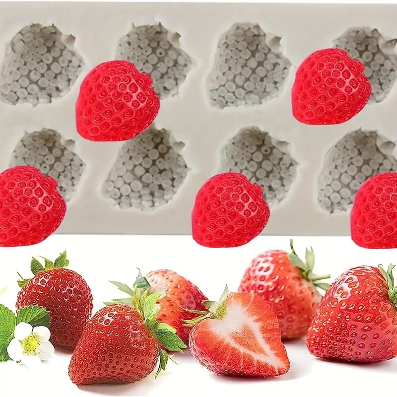 

Silicone Strawberry Mold for Candles, Candy, Chocolate - Three Straight - Resin, Clay Crafts, Ice Cream, Cake Decoration Tools
