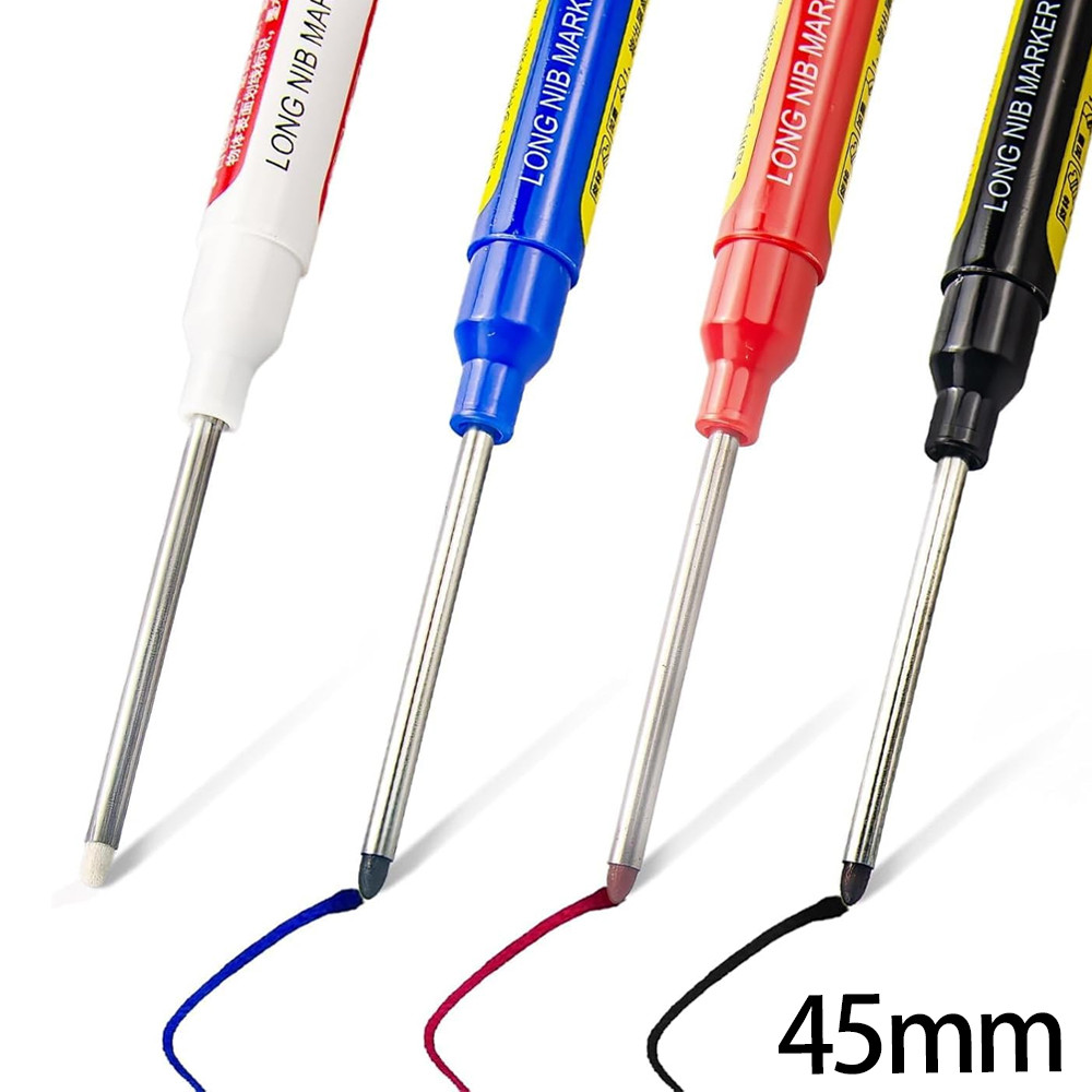 

4-40Pcs White/Black/Blue/Red 45mm Deep Hole Marker Pens Long Nib Head Carpenter Pen Waterproof for Measuring Woodworking Office