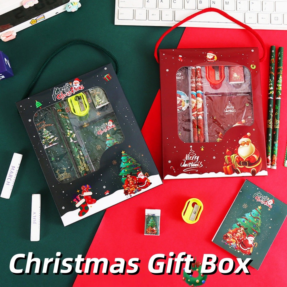 

Stationery Sets For Kids Christmas Presents Ideas Pencil, Ruler, Notepad, Eraser, Pencil Sharpener Learning Christmas Gift Box