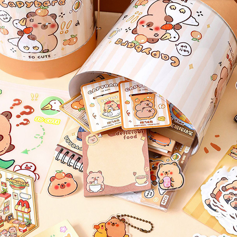 

1Set Portable Abundant Student Prize Gifts Large Capacity Gift Box Cartoon Capybara Stationery Set Cute Student Stationery Set