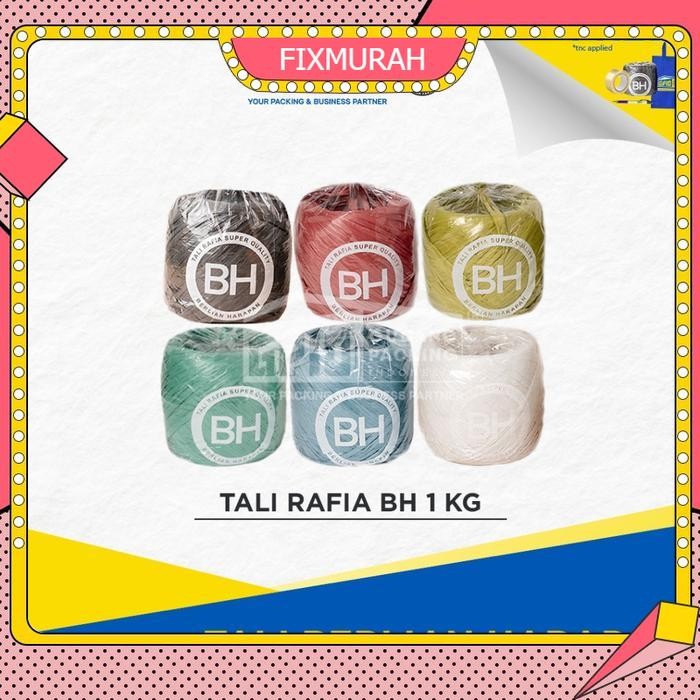 BH - Tali Rafia 1 Kg (Hitam / Putih / Warna) - Rol - 1 Kg, Putih