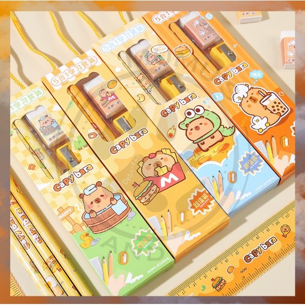 

MUMUSLAND Set Alat Tulis 5 in 1 Set Alat Tulis Kartun Kapibara Capybara Lucu Anak Kartun S-AT036