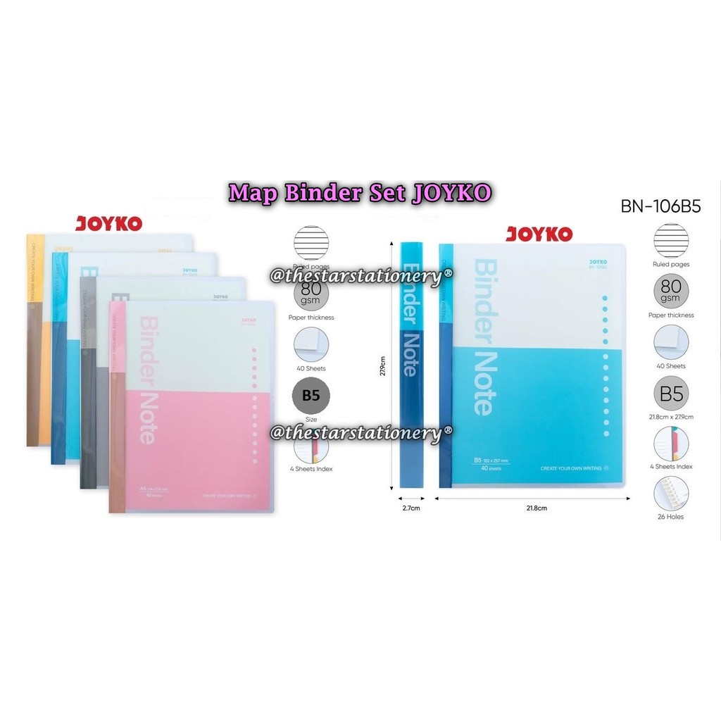 

(1 Biji) GROSIR Map Binder JOYKO BN-106B5 B5 40 Sheets Rings Plastic / JOYKO Binder Note BN-106 B5