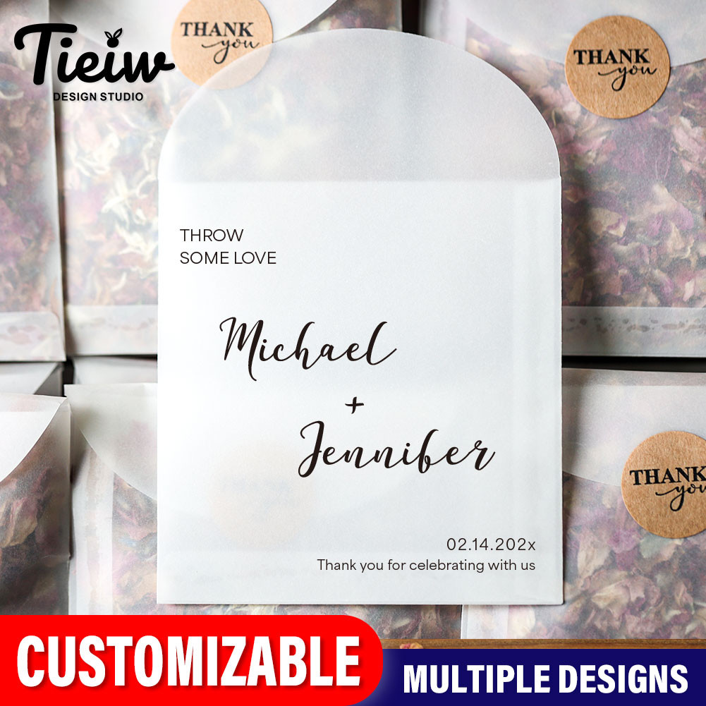 

50PCS Personalized Wedding Flower Petal Toss Bags,Biodegradable Semi-Transparent Pouches,Custom Throw Some Love Confetti Bags