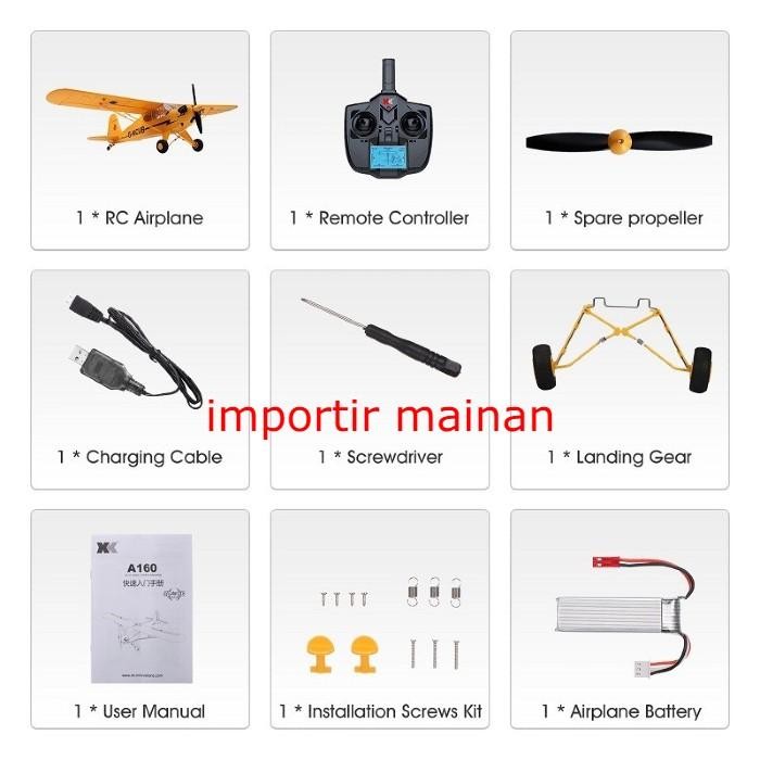pesawat rc wltoys XK A160 J3 skylard brushless 5ch 3D/6G rc pesawat - paket 1 baterai by Urbanite st