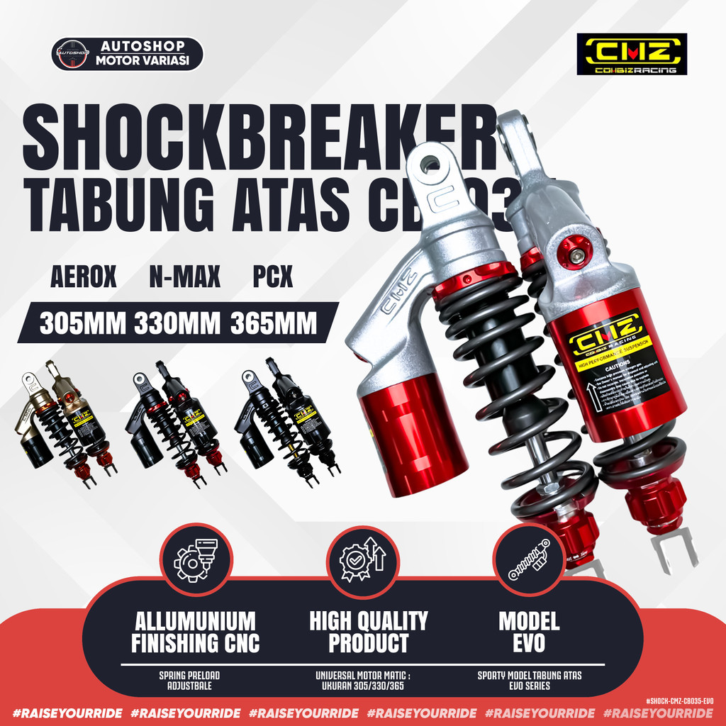 Shockbreaker Motor Matic Dual Shock CMZ RACING CB-035 EVO Tabung Atas Adjustable Aerox NMAX PCX
