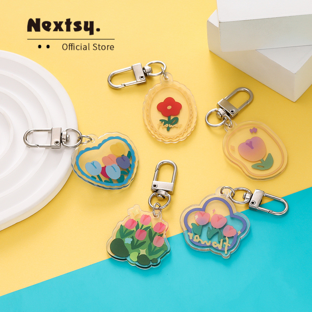 Nextsy Gantungan Kunci Resin Akrilik Gantungan Kunci Bunga Tulip Gantungan Kunci Liontin