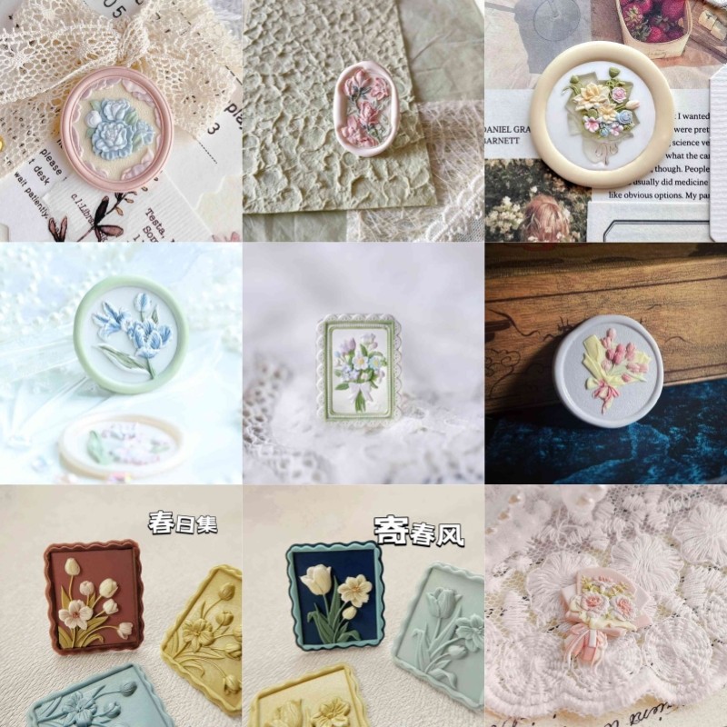 

Wax seal series roses bouquet chapter first multilayer carved Chinese tulip anaglyph lovely copper head envelope seal stamp toys
