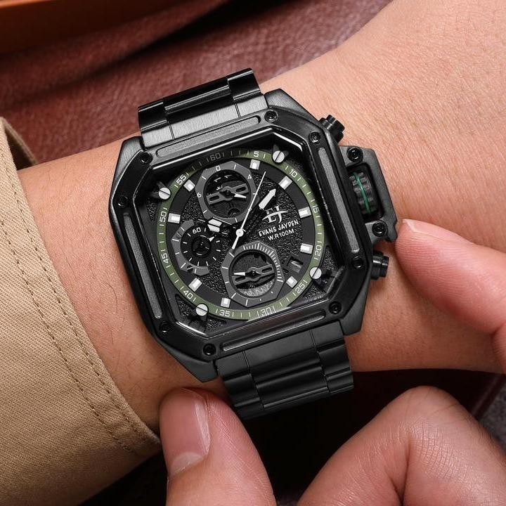 Evans Jayden Jam Tangan Pria EJ 9558 Rantai Stainless Steel Chronograph Kaca Sapphire Water Resistan