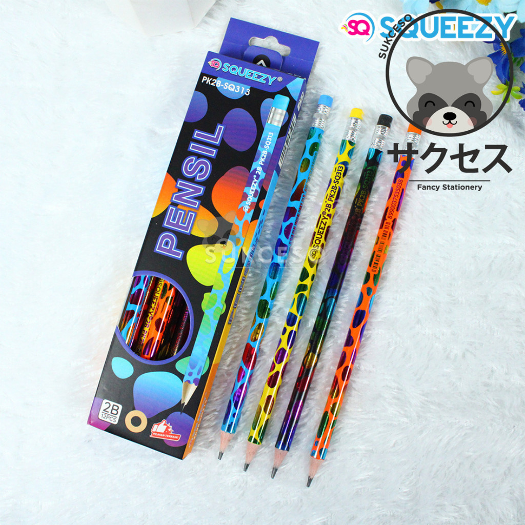 

DIJUAL LUSINAN Squeezy Pensil 2B Spot Pattern + Penghapus PK2B-SQ313