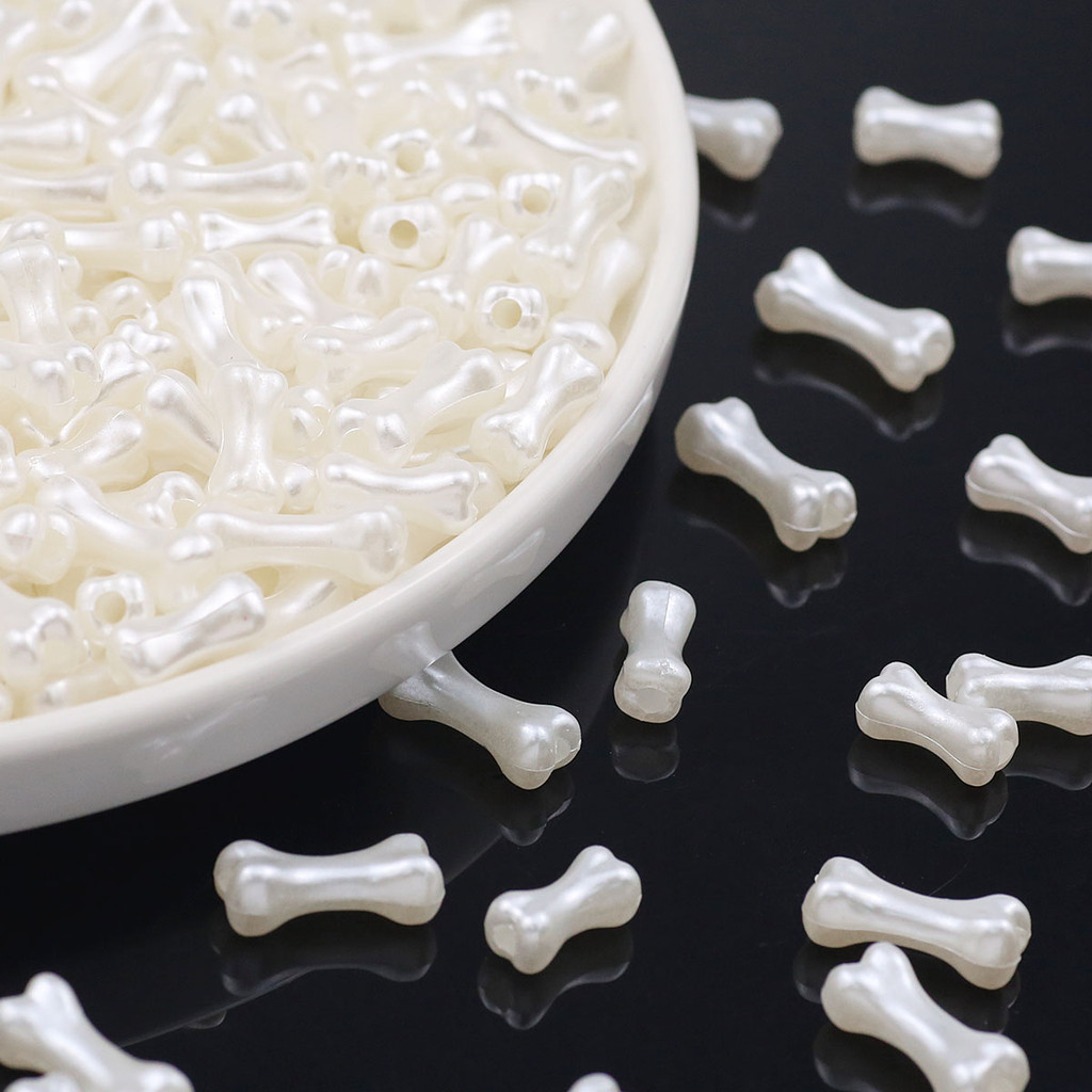 

7/8mm White Beige Acrylic Bone Shape Bead Resin Spacer Loose Beads For Jewelry Making DIY Bracelet Mobile Phone Chain Accessorie
