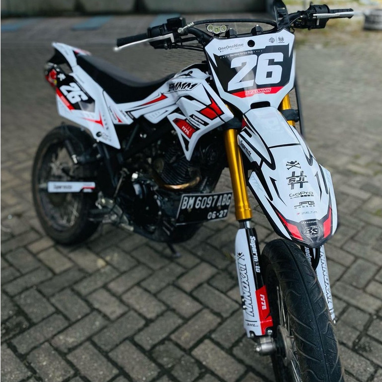 DECAL KLX DTRACKER KLX BF KLX GORDON CRF 150L PUTIH MERAH CUSTOM NOMOR