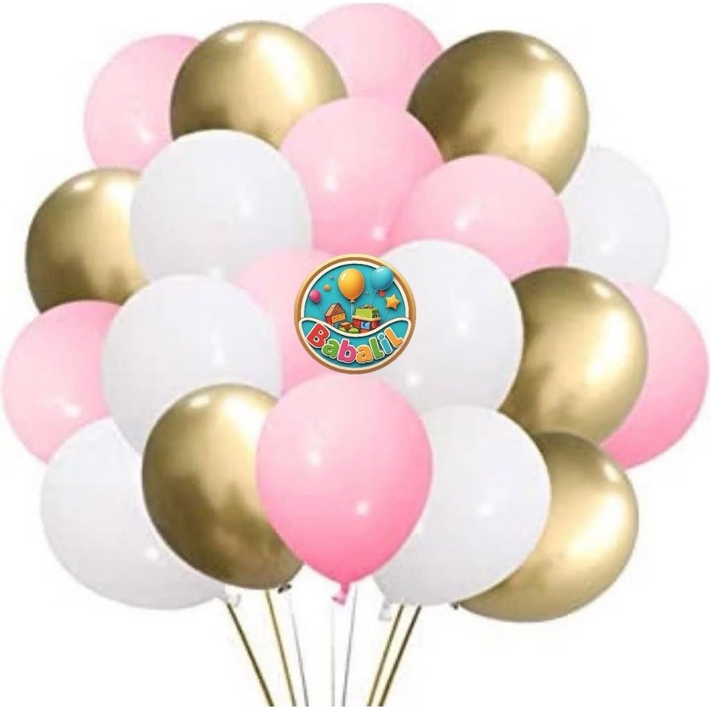 Paket Dekor Balon Putih pink  gold chrome 12inch / paket dekor balon ulang tahun pesta - sulinca