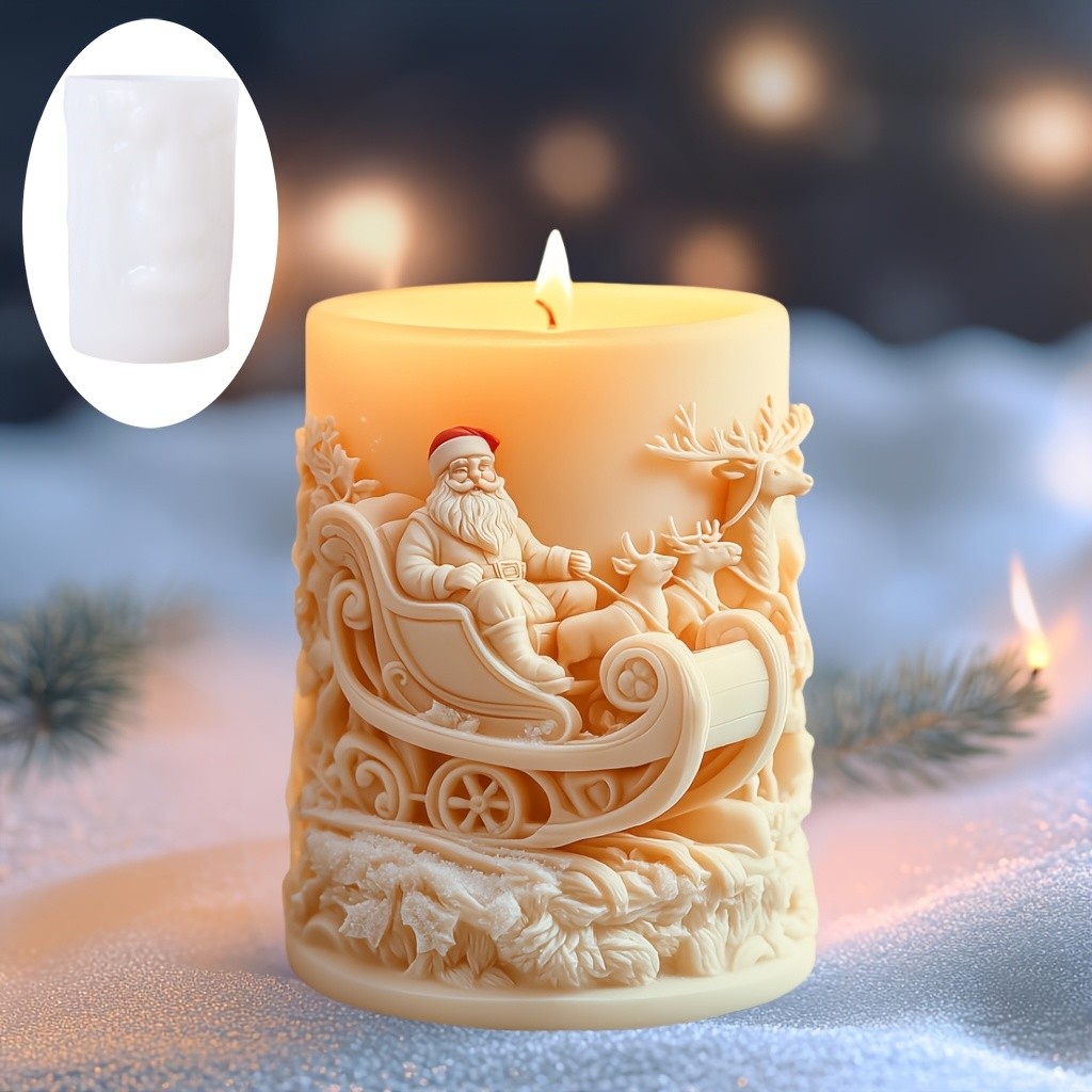 

Santa Claus Sleigh Cylindrical Scented Candle Silicone Mold Santa Claus Elk Scented Resin Mould Plaster Molds Gifts