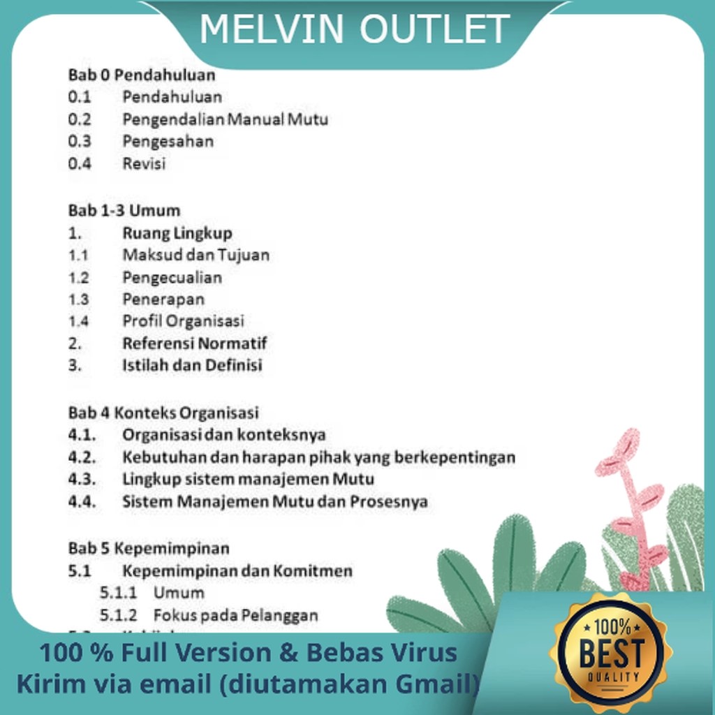 Contoh/Template Quality Manual (Manual Mutu) ISO 9001:2015
