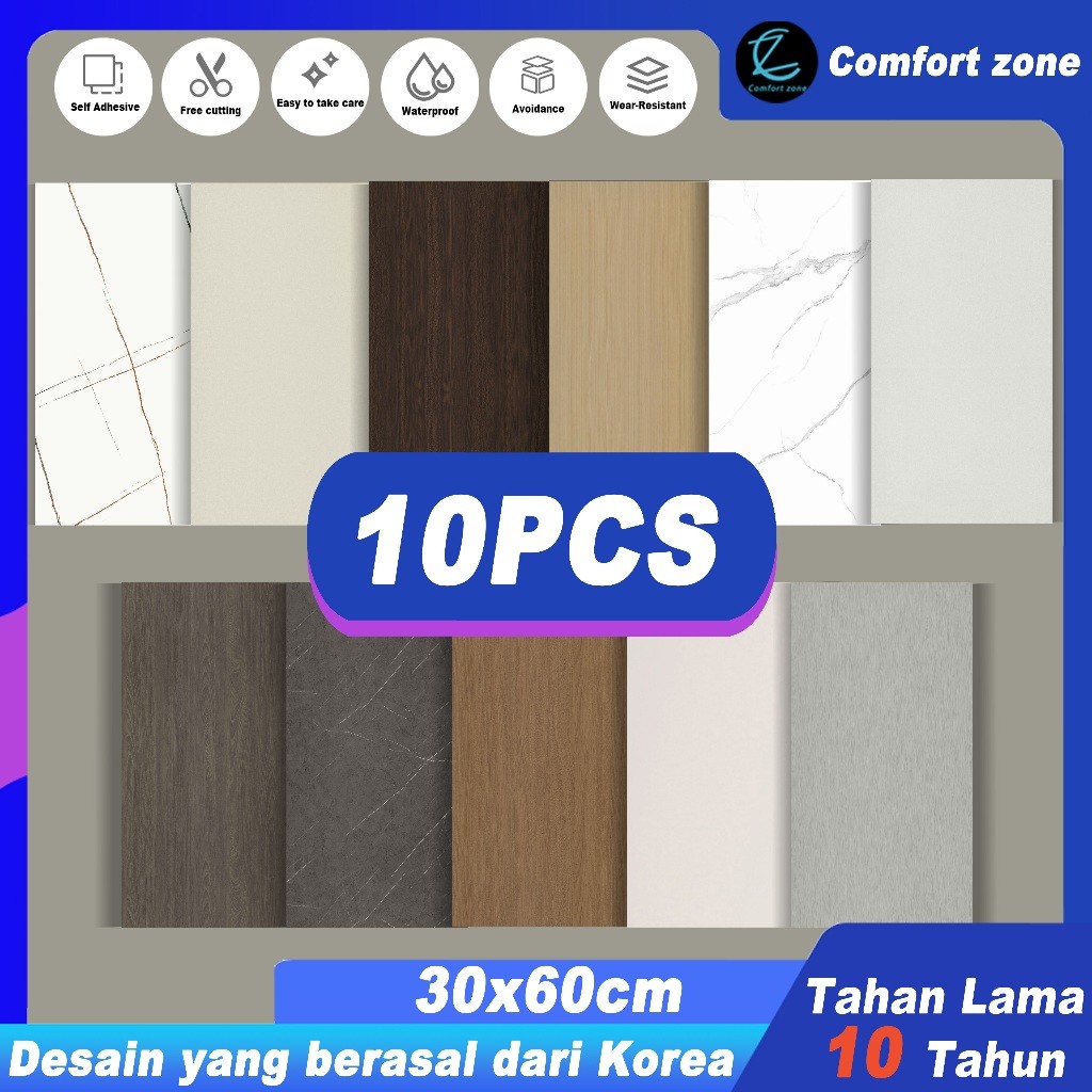 New 【Comfort Zone】 Paket 10 Lembar Wallpaper Dinding Ukuran 30x60cm / Sticker dinding / list wallpap