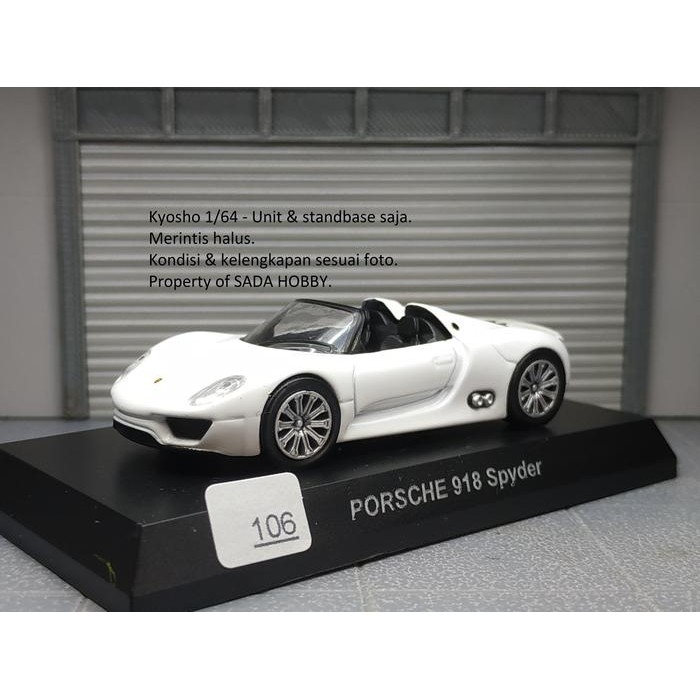 AD99 Diecast Kyosho 1/64 Porsche 918 Spyder White Unit & Standbase Saja