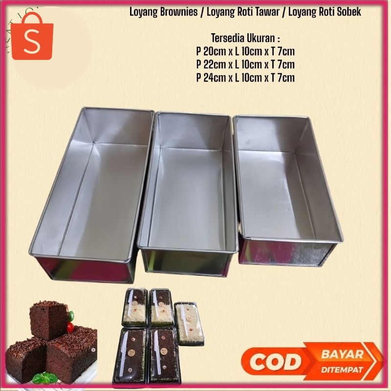 Loyang Brownies Persegi Panjang / Loyang Roti Sobek / Loyang Roti Tawar Uk 20x10x7 | 22x10x7 | 24x10