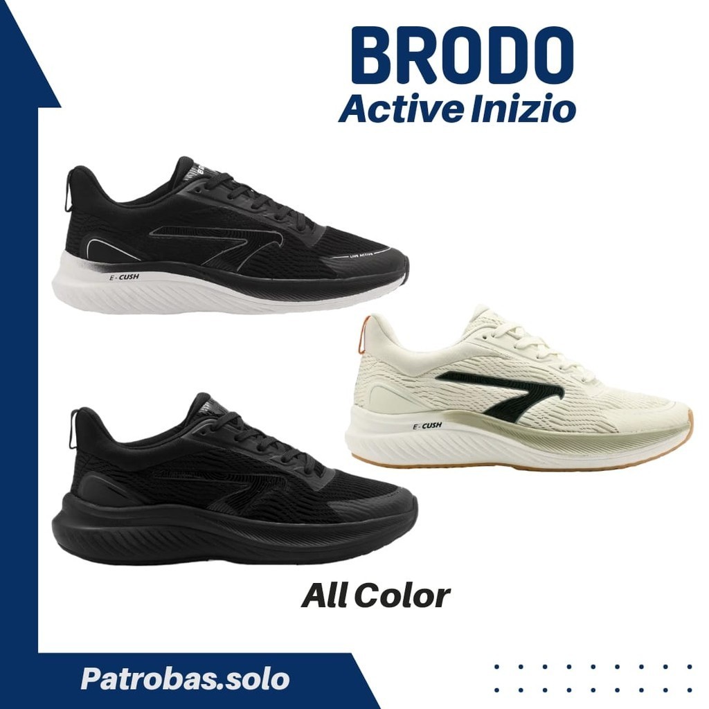BRODO Active Inizio All Color Sepatu Sneakers Running Olahraga Lari Pria Hitam Putih Original